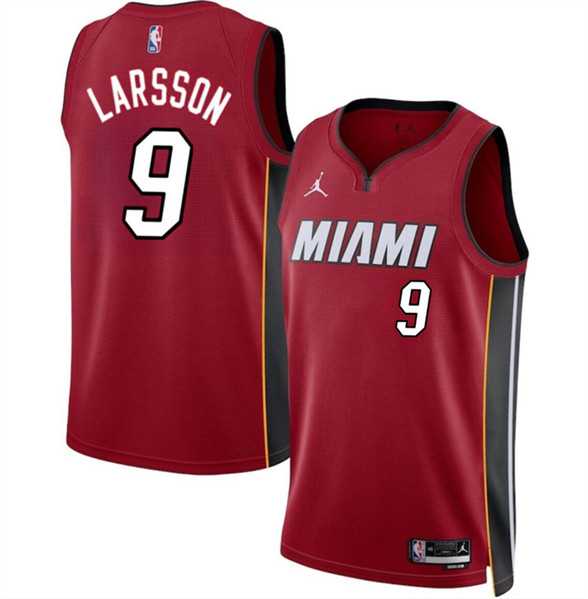 Mens Miami Heat #9 Pelle Larsson Red 2024 Draft Statement Edition Stitched Basketball Jersey Dzhi